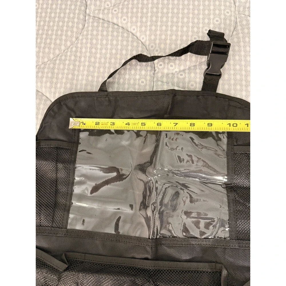 Car Seat Back Organizer Travel Storage Mesh Pockets Clear Window Black NWOT
